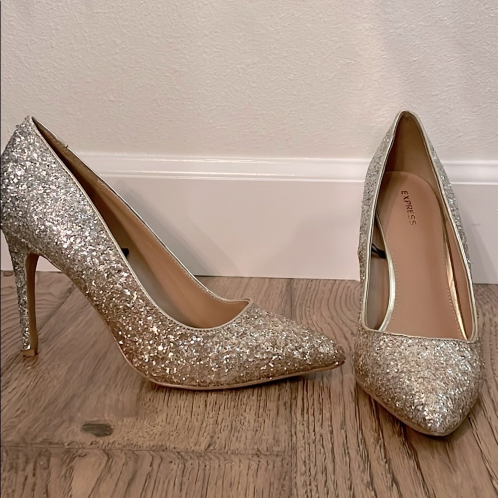 Express gold to silver gradient sparkle heels